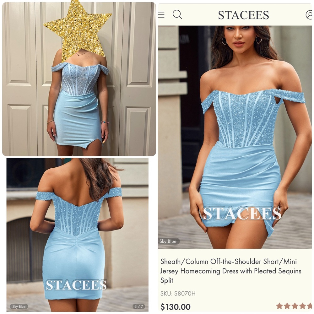 BNWT FREE SHIPPING Stacees size 0 Blue Off-the-Shoulder Bodycon Mini Dress
